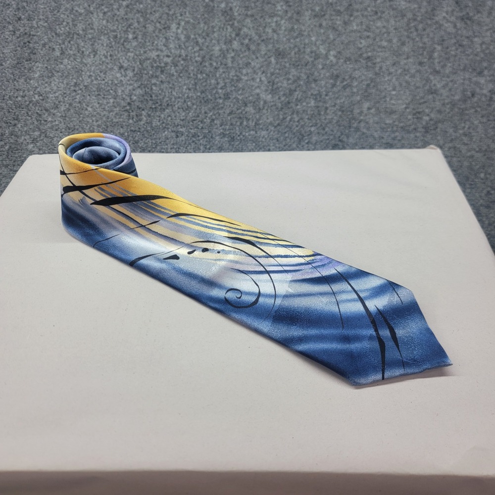 Vintage J. Garcia Silk Tie Blue Abstract Curves Lines Collection Fifty-Six